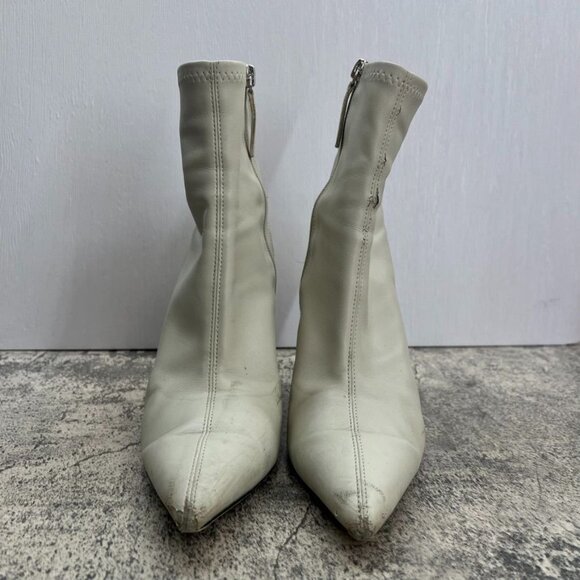 Zara Off White Faux Leather Pointed Toe Ankle High Heel Boots Size 6 - Picture 3 of 14